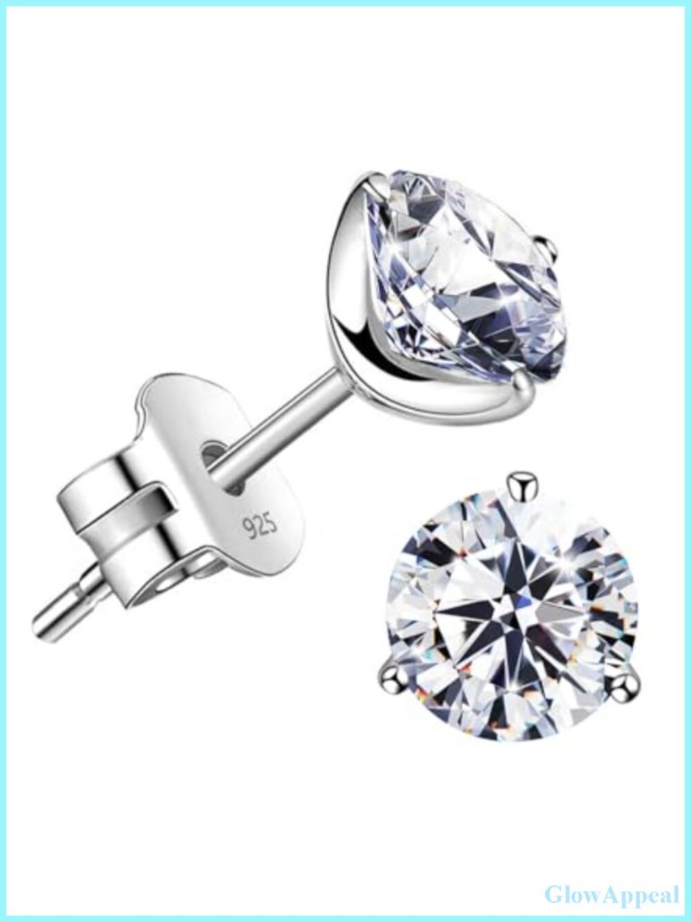 18K Gold Plated Silver Cubic Zirconia Stud Earrings Prong Set Hypoallergenic